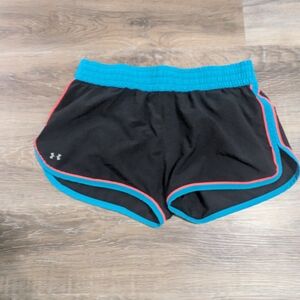 Under Armour Black Athletic Shorts with Teal Waistband and Coral Trim
